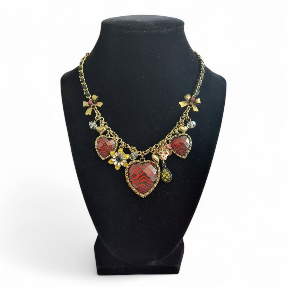 Betsey Johnson Pink Zebra Print Heart Necklace